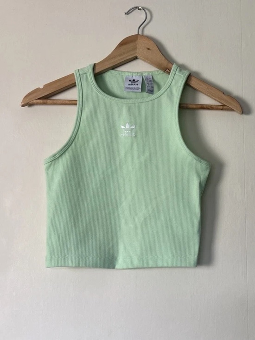adidas Mint Green Ribbed Crop Tank Top